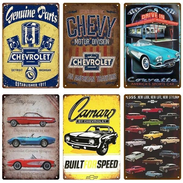 Chevy Metal PaintingPoster Tin Sign Plate Wall Posters Vintage Retro Aesthetic Room Pub Bar Garage Decor Wall Art Decoration 20cmx30cm Woo