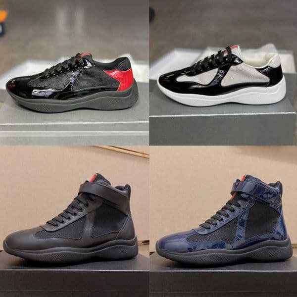 Men America'S Cup Bike Fabric Sneakers Patent Leather Mesh Flat Shoe Rubber Bottom Trainers Designer Sneaker Green Lace-up Nylon Sport Shoes Casual Shoes With Box NO53
