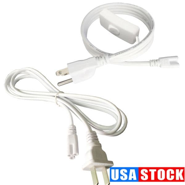 Power Cord Cable for T8 Tube LED Grow Light with On Off Switch 3Pin Integrated Tubes Connector Extension US Plug 1FT 2FT 3.3FT 4FT 5FT 6FT 6.6Feet 100Pack Crestech168