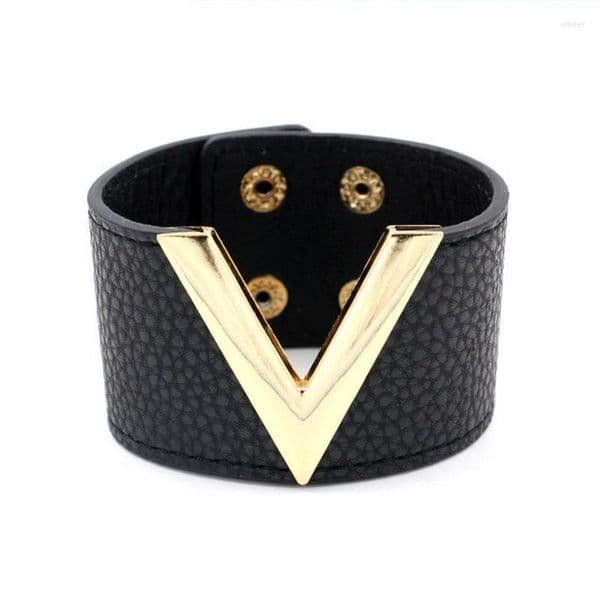 Bangle Hand Jewelry Big Leather Bracelet Simple All-Match MS OL V Word Wide For Women Cufdjustable