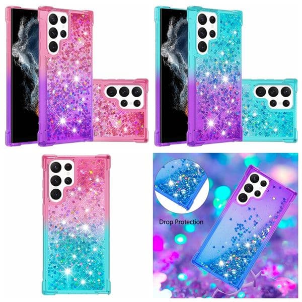 S26 Pro Quicksand Soft TPU Shockproof Cases For Samsung S25 FE Edge S24 Ultra Plus A57 A37 A07 A17 A26 A36 A56 A16 A06 A25 Dual Heart Gradient Bling Glitter