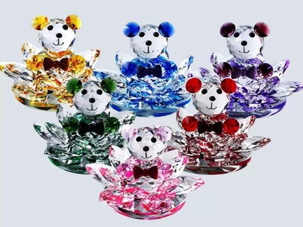 Crystal Lotus Bear Figurines Glass Miniatures Crystal Bears Fengshui Crafts for Gift Home Decoration
