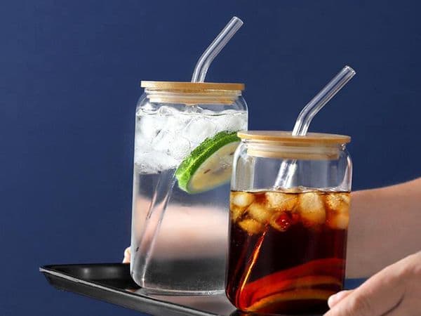 Mugs 12oz/16oz Cola Can Tumbler Clear Frosted Glass Jar with Bamboo Lid Wide Mouth Beer Cup Festival Party Wine Tumblers