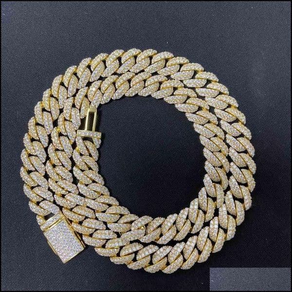Pendant Necklaces 18Inch 10Mm Sterg Sier Setting Iced Out Moissanite Dia Hip Hop Cuban k Chain Miami Necklace Jewelry VVS