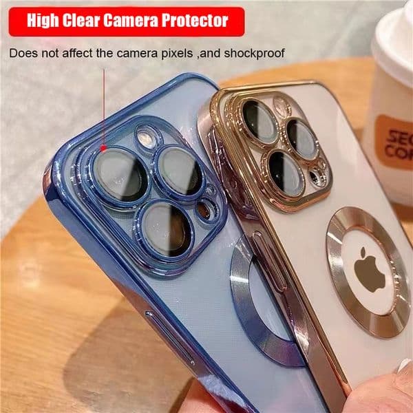 Luxury Plating Logo Hole Transparent Cases For iPhone14ProMax 14Pro 14Plus 14 13 12 11 Pro Max XSMax X XR CD Pattern Silicone Cover