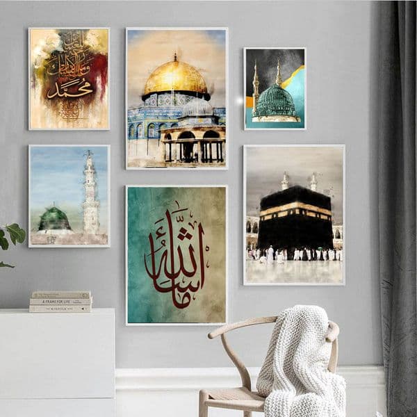 Wall Art Canvas Painting Islamic Mosque Scripture Holy City Jerusalem Poster Nordic Posters And Prints Wall Pictures For Living Room Frameless