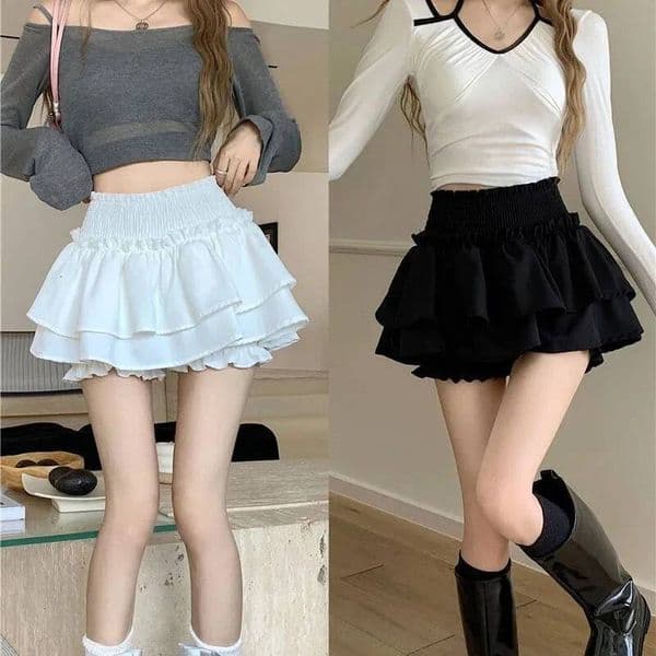 Mini Cute Sexy Balletcore Elastic High Waist Ball Gown Ruffle Patchwork Lolita Skirt Short Korean Sweet Y2K Women Clothing dongdumaoyi