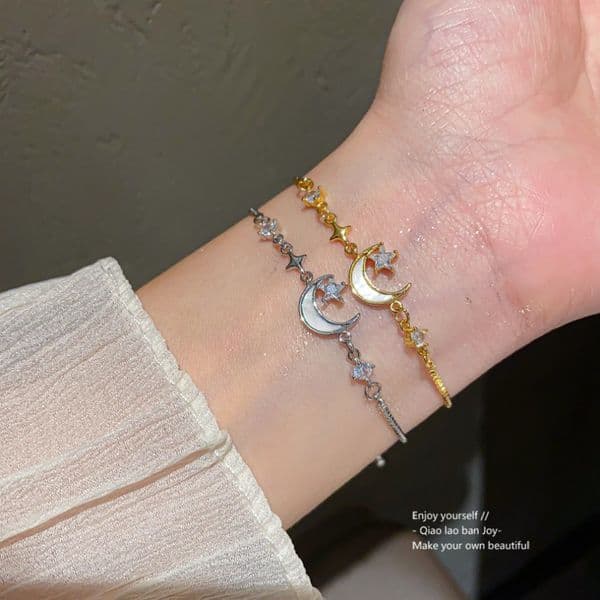 Silver d Moon Star Crystal Bracelet Dreamy Celestial Detail, Dainty for Daily or Romantic Wrist Styling, High - Quality Accessory