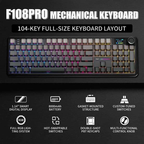 PRO Mechanical Custom Layout RGB Backlight Wireless Bluetooth Hifi Switch Gaming Keyboard