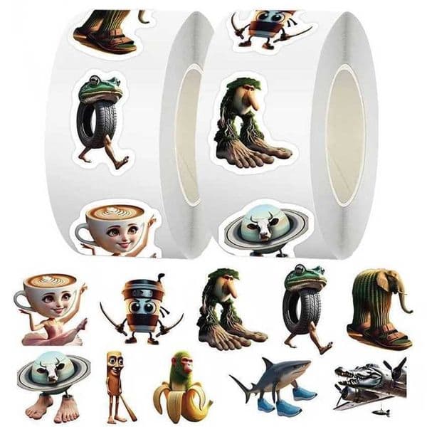 500pcsRoll Tung Sahur Italian Brainrot AI Abstrac Sealing Sticker DIY PVC Laptop Decals Decoration Stiker Reward Gift Toys M8J9