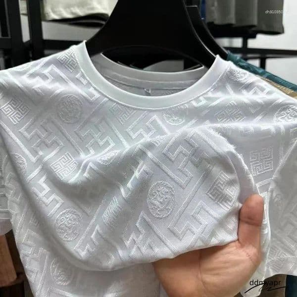 Men's T Shirts High End Brand Fashion Printed ddmyapr Short Sleeve T-Shirt Men Summer Ice Silk Plaid Round Neck Casual Breathable Top ddmyapr