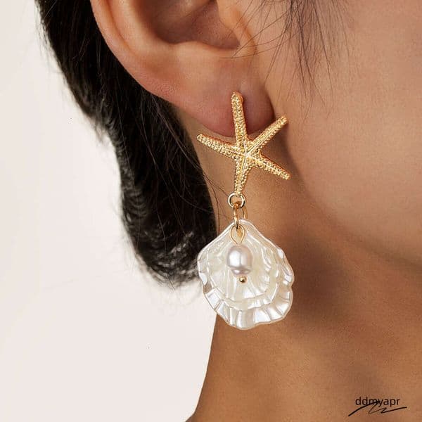 Dhcollections Beach - Starfish & Shell Dangle Earrings With Faux Pearls | Summer Vacation Jewelry For Women (2 Styles) ddmyaug ddmyaug ddmyaug