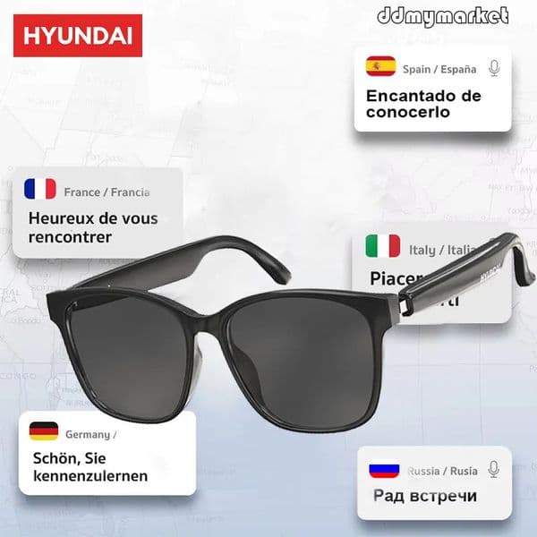 HYUNDAI Translation Smart Glasses Bluetooth Earphones Wireless Sunglasses Audio with TWS Headphones For Music and Call HY-C8 AI ddmymarket