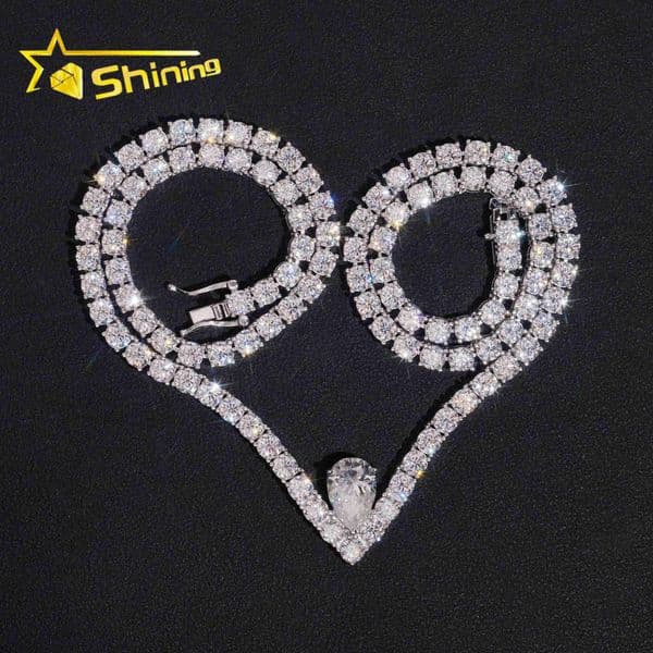 New Arrival Fine Jewelry Necklaces 925 Silver 4mm Moissanite Tennis Chain with Pear Cut Pendant Custom Fashion Chains Necklaces