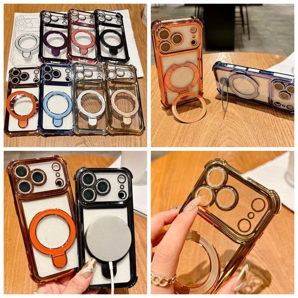 Magnetic Wireless Charging Holder Cases For Iphone 17 Air 16E 16 15 Plus 14 Pro MAX 13 12 11 Bling Glitter Sparkle Soft TPU Magnet Clear Chromed Plating