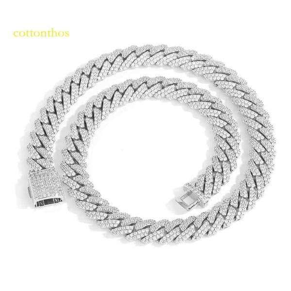 Factory Stock OEM ODM Moissanite Fine Jewelry 12mm Sterling Sier Men Hip Hop Women Cuban Link Chain Necklace