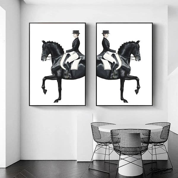 Wall Art Decor: Large Equestrian Canvas Print - Ddmydec Contemporary Horse Riding Poster For Living Room, Home Decor