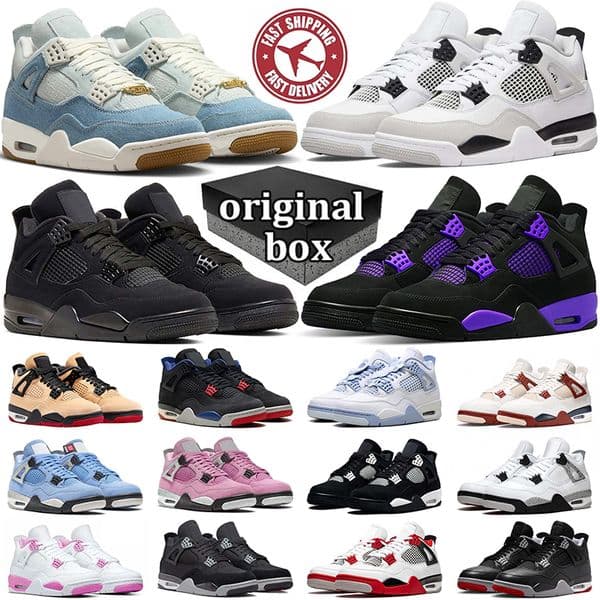 Original Box Designer 4 Basketball shoes Men Women 4s Sneakers Worn Blue Panda Military Black Cat 2025 Purple Thunder Cool Grey Bred Sports Mens Trainers Sneake