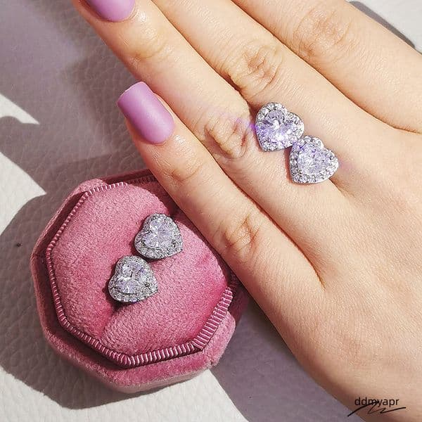 Simple Fashion Stud Earring Jewelry Sterling Sier White Pink 5A Cubic Zircon Heart Shape Dia Promise Gemstones Women Hollow Earrings Gift Ddmyfeb