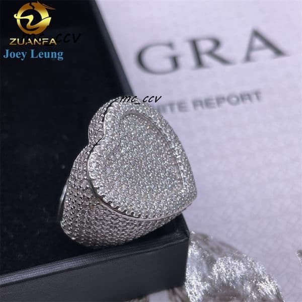 Hip Hop Jewelry New Arrival Iced Out Ring 18K Gold Plating VVS Diamonds Heart Shape Moissanite Men Ring