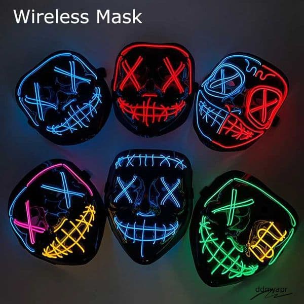 Wireless Neon LED Luminous Used For Makeup Halloween Party Adult Children Mask Bar Decoration Horror Prop Y241104 Ddmyfeb Ddmyfeb