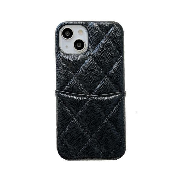iPhone 16 Pro Max Chanel Style Quilted Luxury Apple 11 Lychee Pattern 13 Leather 12 Card Slot Phone Case 444