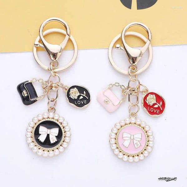 Keychains Bohemian Pearl Bow Rose Charm Keychain Jewelry For Women Trendy Tulip Love Letter Pendant Car Bag Keyring Accessories Ddmylovely Ddmylovely Ddmylovely