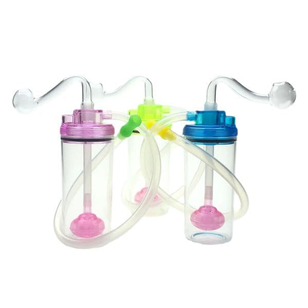 Goodsstore 4 Inch Silent Mini Oil Burner Glass Bong Water Pipes with 45cm Silicone Straw Tube Month 2 Pcs 10mm Male Glass Oil Burner Pipes