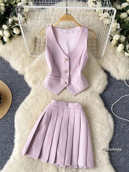 Chic Two-Piece Set: Women's Summer Outfit With Camisole And Pleated Skirt - Ladies' Fashion ddmyLucky ddmyLucky ddmyLucky