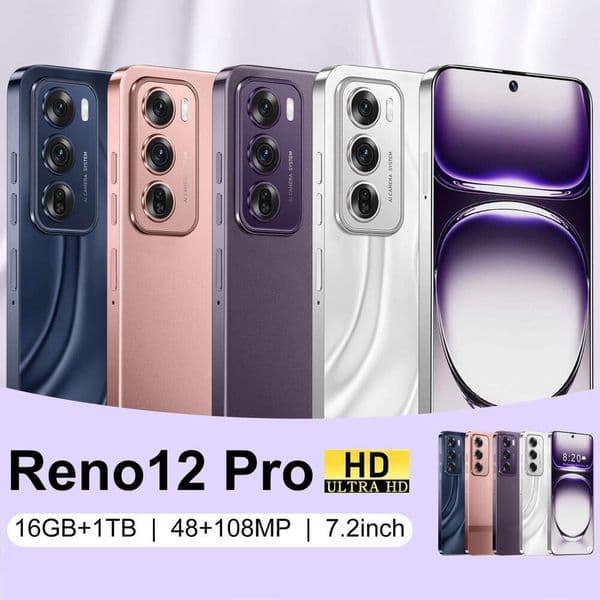 New Reno 12Pro High-end Mobile Phone 7.2 HD Screen Smartphone 5G 64-bit octa-core Android 12 phone 16G+1TB dual SIM