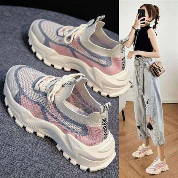New Style Dad Women's Casual Sports Shoes Soft Heightening Thick Bottom Summer Fashionable Flat Heel round Toe