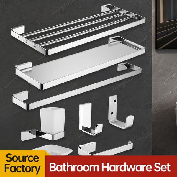 Stainless Steel Bathroom Hardware Set Heavy-Duty Bathroom Shelving Unit Premium Towel Rack with Tissue Holder FBA-S017
