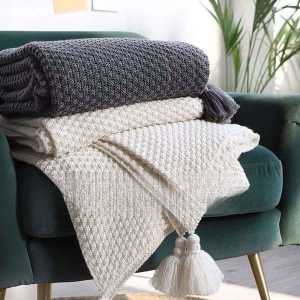 Ins Nordic Sofa Throw Office Nap Tassel Knitted Wool Casual Air Conditioning Blanket B5