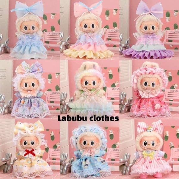 Labubu clothes 17cm Labubu First Second Third Generation Sitting Party Dress Set Doll Clothes Cute Stand-in
