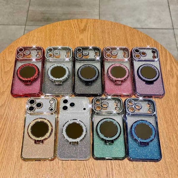 S25 Edge Mirror Magnetic Wireless Charging Case For Iphone 17 Air 16 15 Plus 14 Pro Max 13 Samsung A56 A36 A26 A16 S24 Bling Glitter Diamond Plating Soft TPU