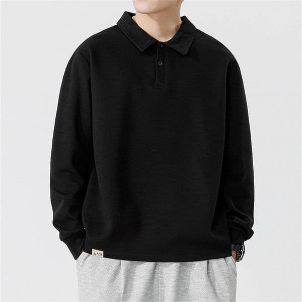 392 Men Long-sleeved Autumn and Winter Heavy Loose Solid Color Lapel Youth Casual