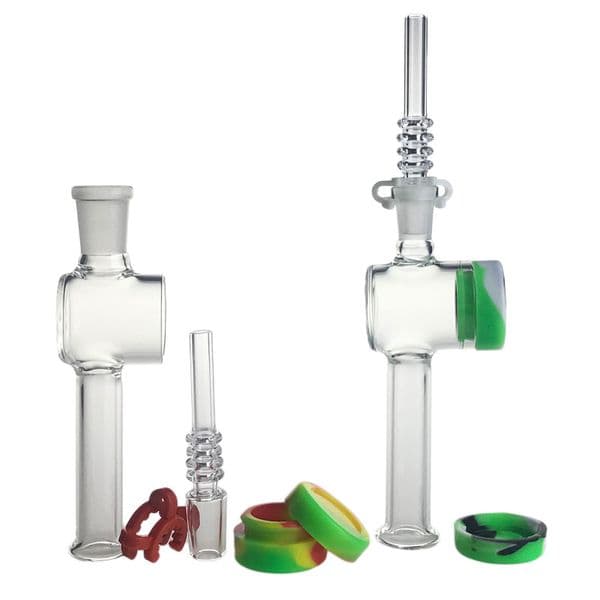 Goodsstore 10mm 14mm Glass Nectar Collector Kit 7.5 Inch 10ML Silicone Container Reclaimer Keck Clips Quartz Tip Nectar Collector