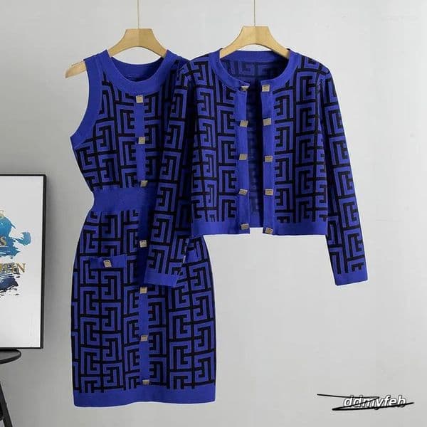 Women's Tracksuits Fashion Spring And Autumn Season Set Age Reducing Temperament Small Fragrance Knitted Cardigan Dress Two Piece ddmyFeb