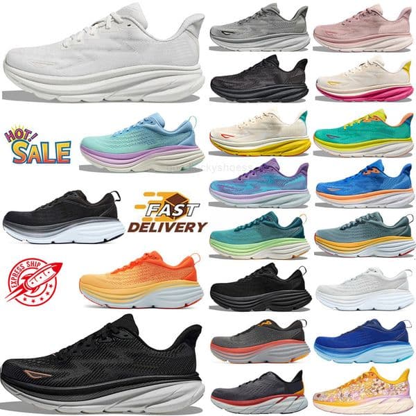 Hokawomen Running Shoes For Men Women Sneakers Clifton 9 Bondi 8 Rocket One Pink Triple Black White Blue Grey Purple Mens Womens Outdoor Trainers Sneakers