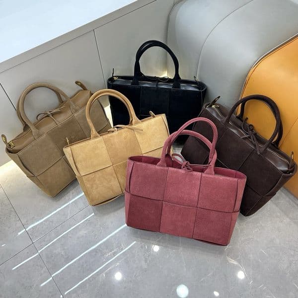Autumn Winter New Top Layer Suede Leather Tote Bag Korean Style Woven Handbag Shopping Bag Versatile Shoulder Crossbody Womens Bag