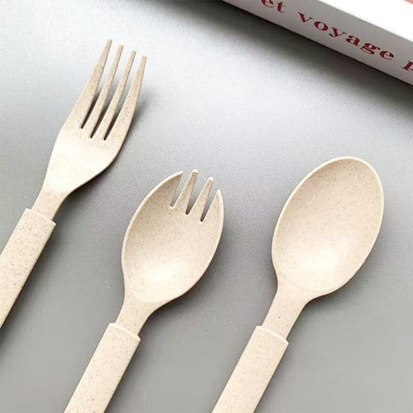 Independent packaging wheat straw spatula fork plastic spoon cake dessert spoon wheat fiber disposable knife fork spoon American spoon hot-sale products