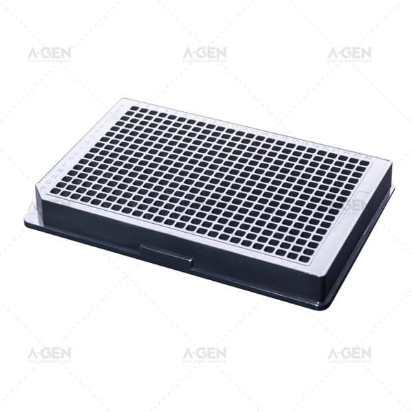 384-well Black ELISA Plate for Laboratory Use with Transparent Cover Sterile High Binding Plastic Microplate