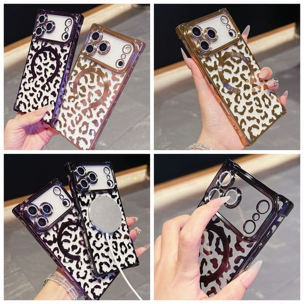 6D Leopard Print Magnetic Wireless Charging Cases For Iphone 17 Air 16 Plus 15 14 Pro Max 13 Soft TPU Camera Lens Protector Fine Hole Magnet Phone Shockproof