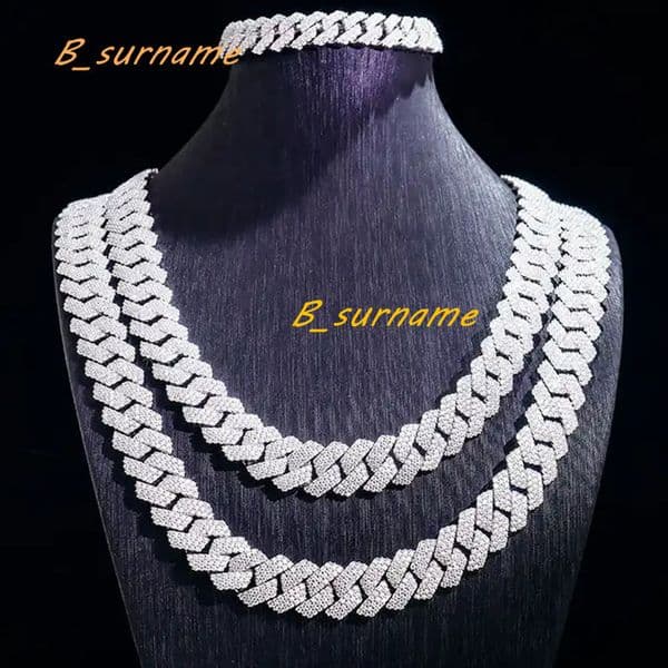 Moissanite Diamond Miami Cuban Link Chain 615mm White Gold Real 14k Rose Gold Necklace Bracelet 925 Silver Plated