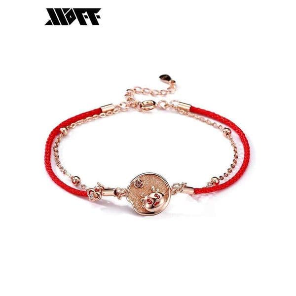 XXOFF Sier Little Wealth Zodiac Year of the Dragon Red Rope Spliced Double Layer Adjustable Women's Necklace