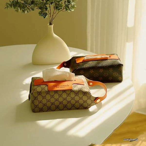Designer Retro Furniture Tissue Box PU Napkin Holder Desktop Bedroom Coffee Table Paper Drawer Leather Car Universal Organizer Classic Letter ddmylovely
