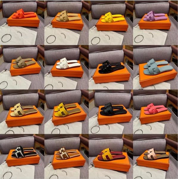 Designer Slippers For Women Luxury Flats Slides High Quality Slider Summer Beach Sandals Genuine Leather Sliders Outdoor Casual Womens Shoes Flip Flops Size 35-42
