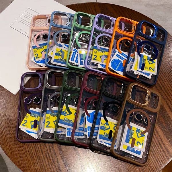 Luxury Lens Stand Holder Clear Matte Acrylic Magnetic For Magsafe Wireless Charging Hard Case With Eagle Eyes Camera Protector For iPhone 17 16 16e 15 14 13 12 11 Pro Max