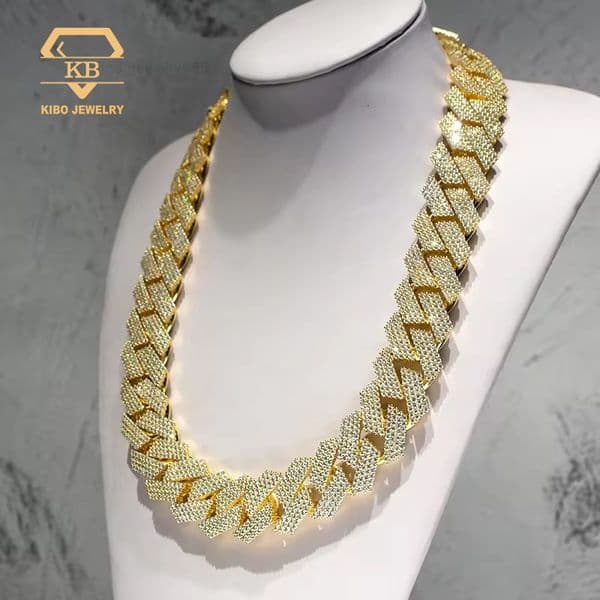 Fully Iced Out 24mm Cuban Link Chain Prong Setting Necklace Moissanite Customized Trend Cuban Chain
