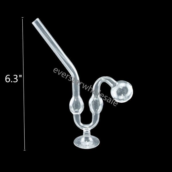 6.3 Inch Tall Three Chamber Water Dog Clear Glass Oil Burner Pipes with Base Stand